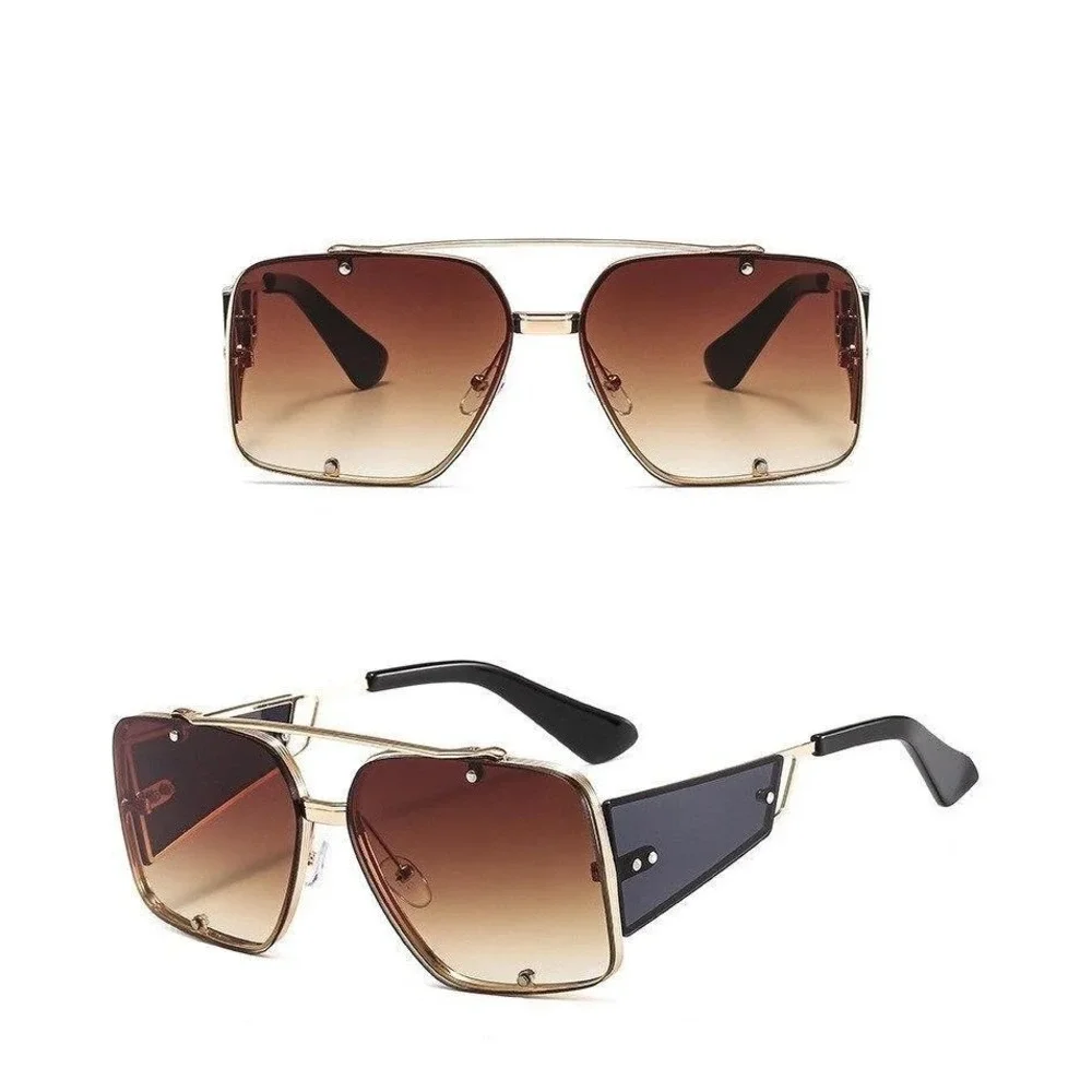 Oversized Square Sunglasses Women Gold Frame Gradient Brown‎ Lenses Fashion